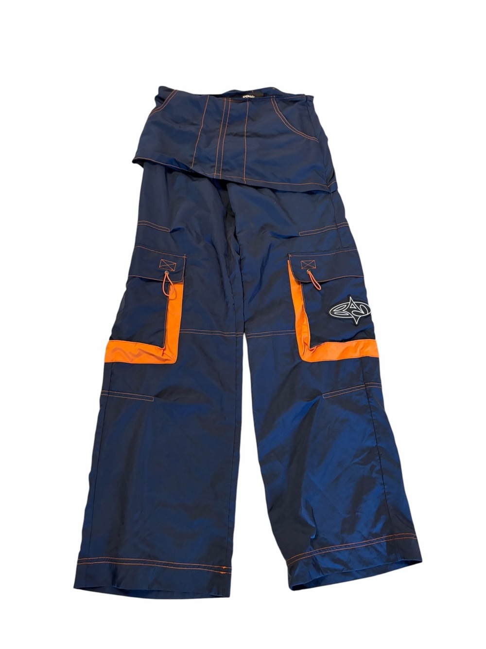 BASIC PLEASURE NWOT Navy Tangerine Skirt Trouser Nylon Y2K Blokecore - Picture 5 of 13